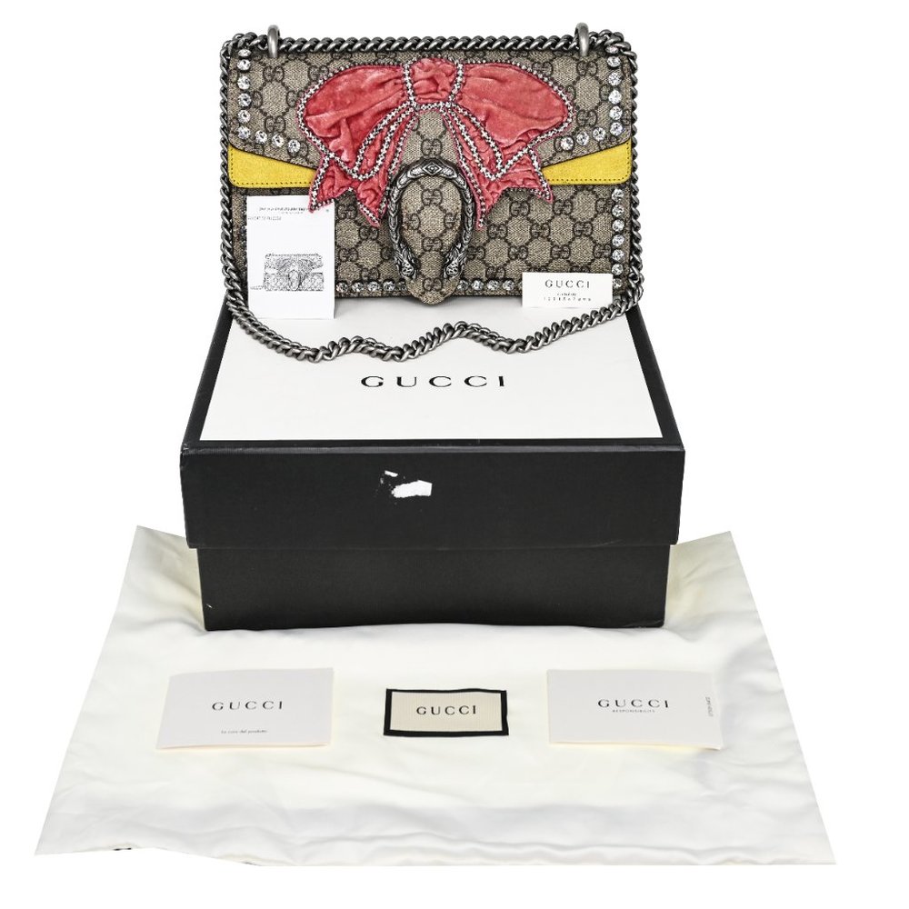 Gucci GG Supreme Monogram Crystal Bow Embroidered Small Dionysus Shoulder Bag - Picture 5 of 7